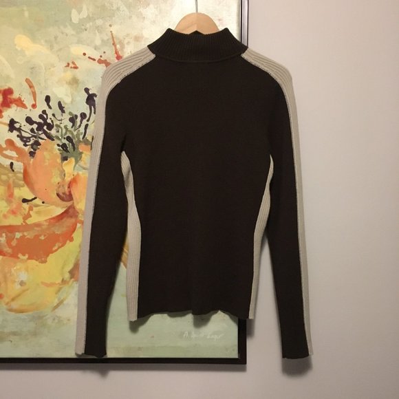 Y2K Lole Wool Blend Two Tone Preppy Mock Neck Sweater - Picture 2 of 10